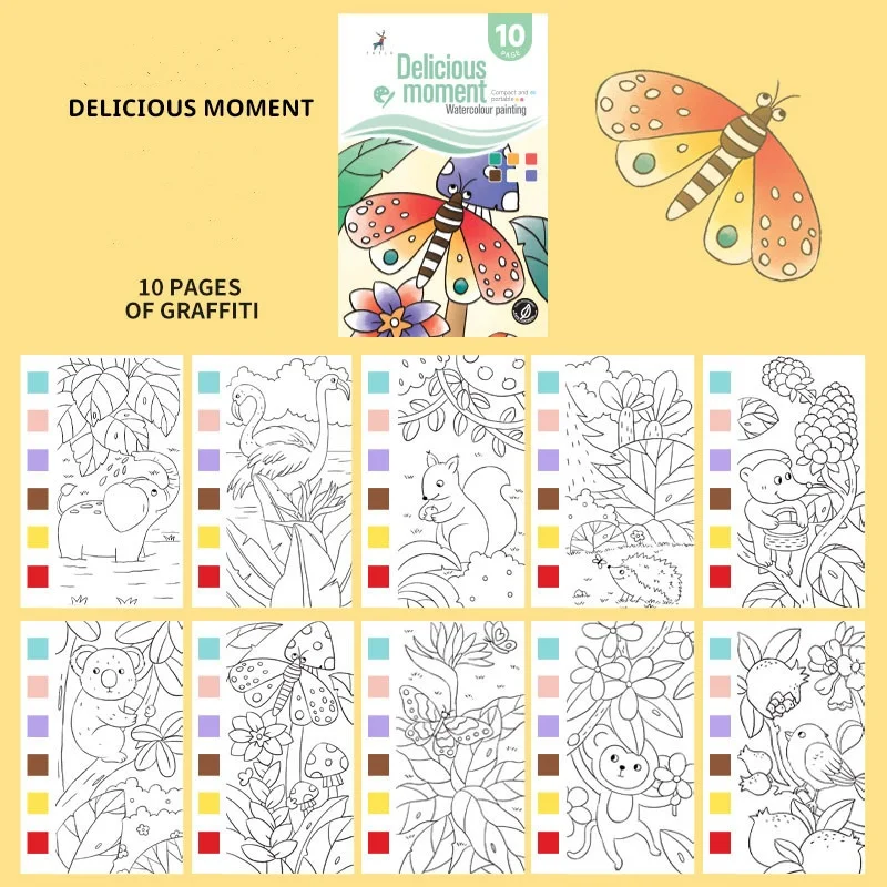 Kids Paint Coloring Book with Pigments - Watercolor Doodle Art Supplies for Toddlers, Sketch Pad & Drawing Paper for Children 6