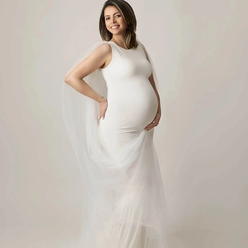

Long Maternity Photography Props Pregnancy Slim Dress Maternity Dresses For Photo Shoot Pregnant Dress Mesh Cape Maxi Gown