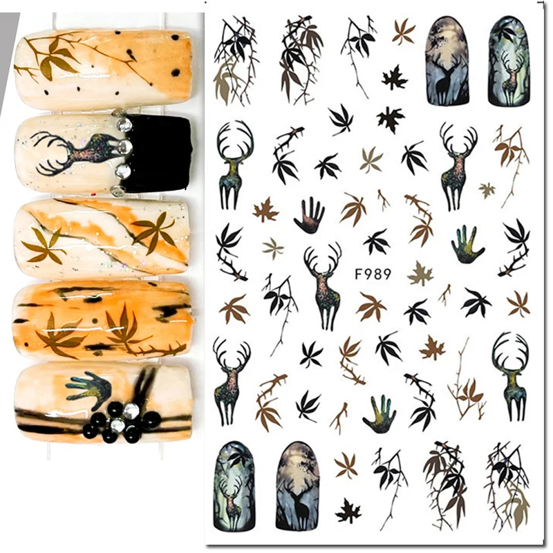 Nail Art 3d Adhesive Sliders Stickers Autumn Winter Xmas Maples Leafs Decals Accessories Decoration