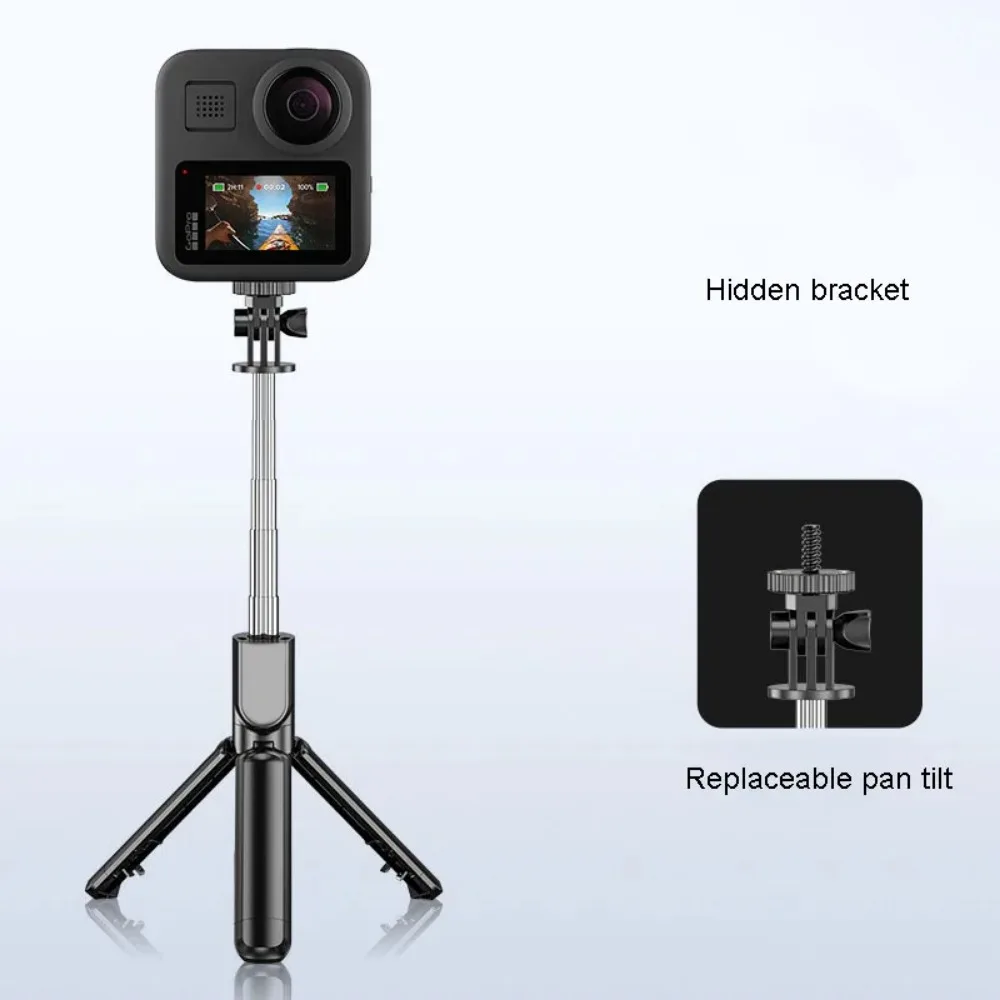 휴대용 360 도 유연한 스포츠 카메라 모노포드 스탠드, 휴대폰 미니 셀카 스틱 삼각대, 무선 리모컨 포함, 1 개