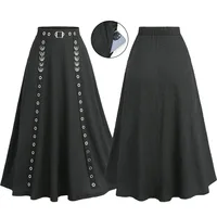 ROSEGAL Plus Size Women Casual Skirts Black Elastic Wais Textured Strap Buckle Grommet A Line Skirt With Pocket