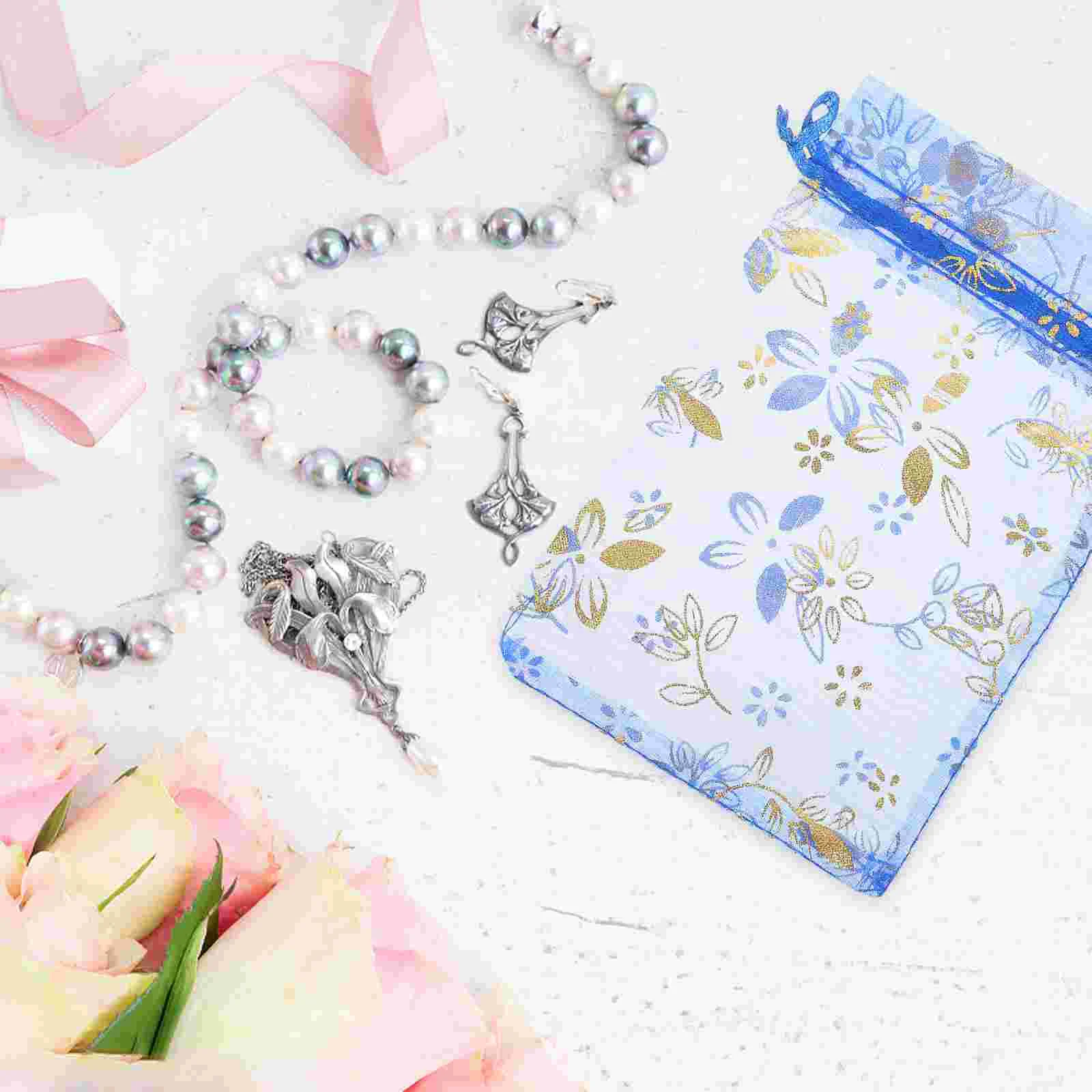 

50 Pcs Packaging Bags Candy Small Organza Mesh for Gifts Drawstring Pouch Roses Jewelry Pouches
