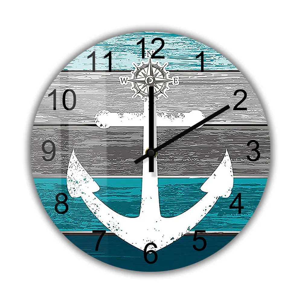 AnchorMarineWallClockHomeDecorTimepiecesNauticalShipSilentNon