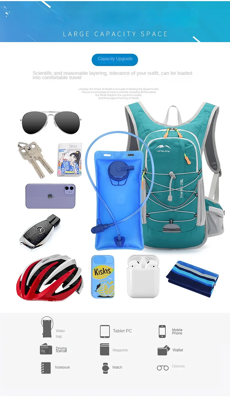 Description Picture 6 of itemMen's Lightweight Sports Backpack Outdoor 20L Mountaineering Waterproof Riding Bike Backpack Women's Running Cycling Water Bag