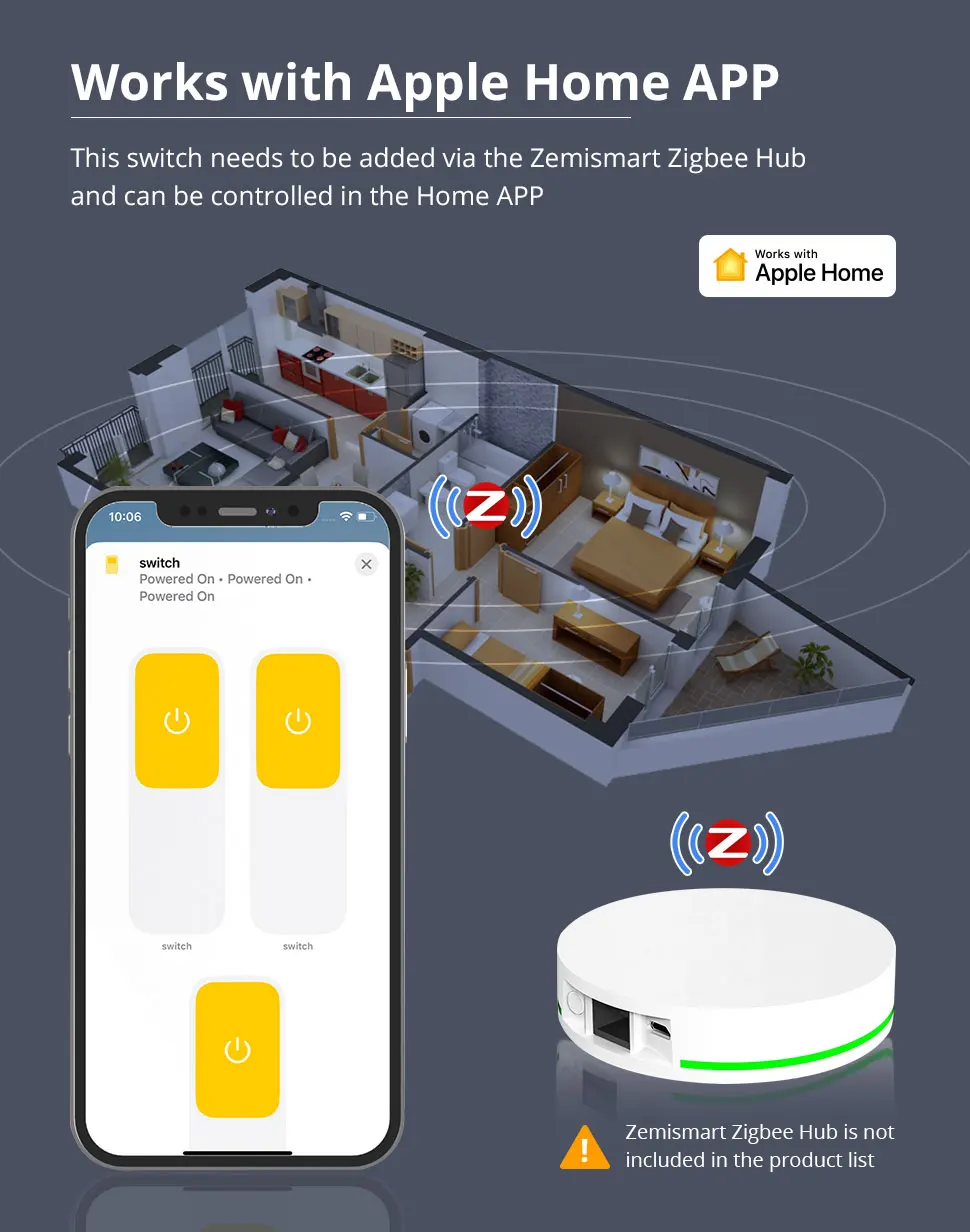 Zigbee 6 Gang Push Wall Light Switches 4x4 with Neutral Interruptor Work with Tu