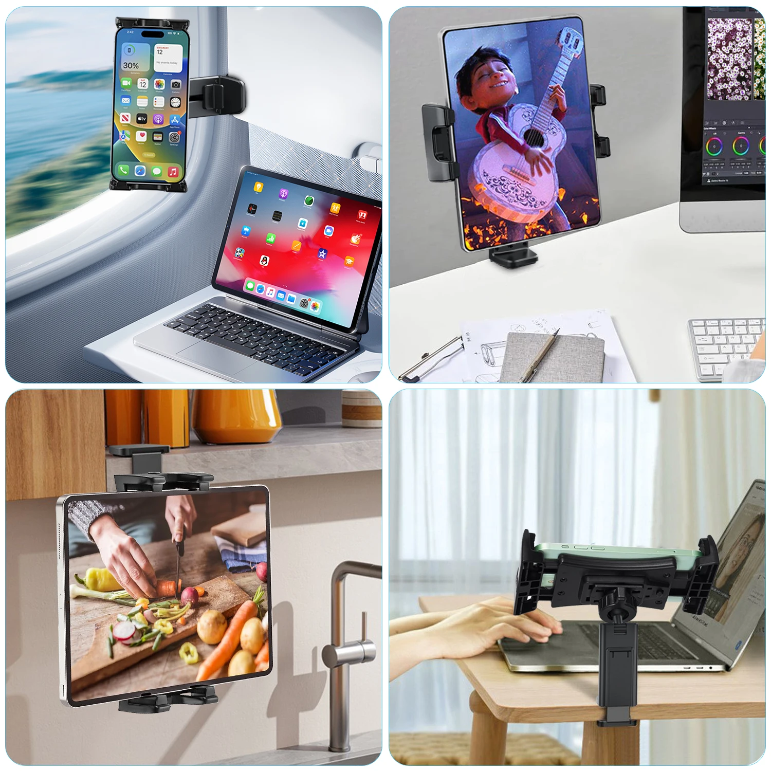 Enhanced Airplane and Travel Tablet Holder - Foldable 360° Rotation Hands-Free Stand
