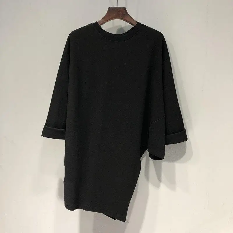 여성 순면 용수철 트임 긴팔 티셔츠, 한국 스타일 상의, 루즈핏 빅 사이즈, 시크한 인스타 감성 패션, 가을 신상