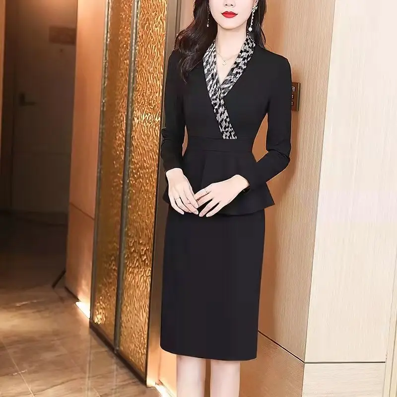 

Женское платье с V-образным вырезом, элегантное модельное праздничное платье знаменитости, одежда для работы, деловые Клубные платья-миди А-силуэта с оборками, платья для женщин