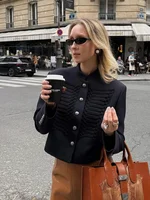 Chic Denim Military Stand Collar Jacket