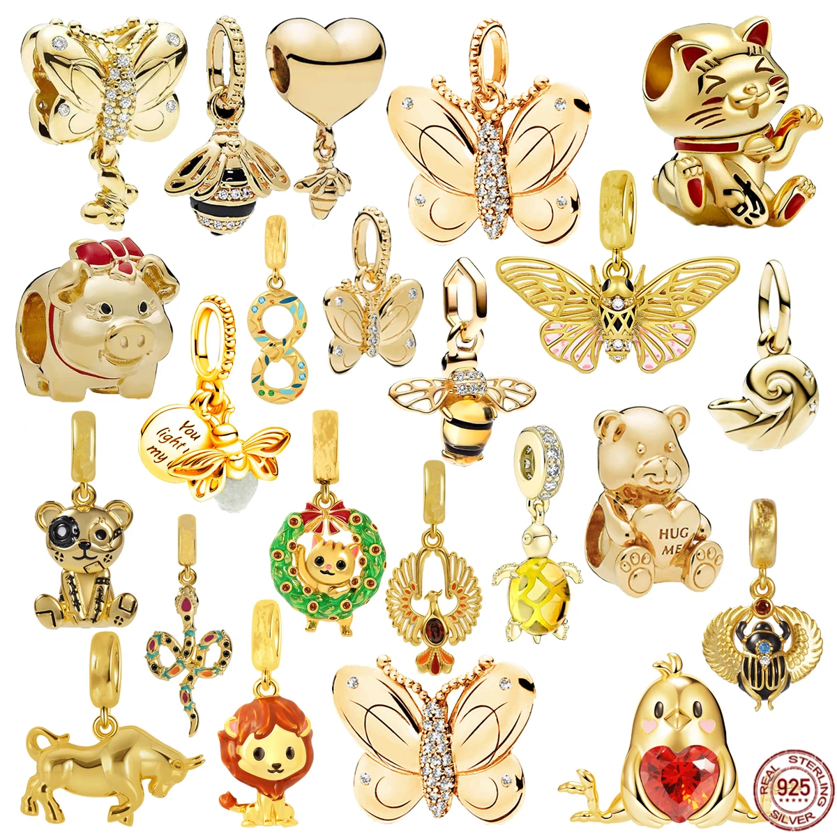 

Hot Selling Items Gold Plated Series Charm 925 Sterling Silver Butterfly Snake Dangle Bead Fit Original Pandora Bracelet Jewelry