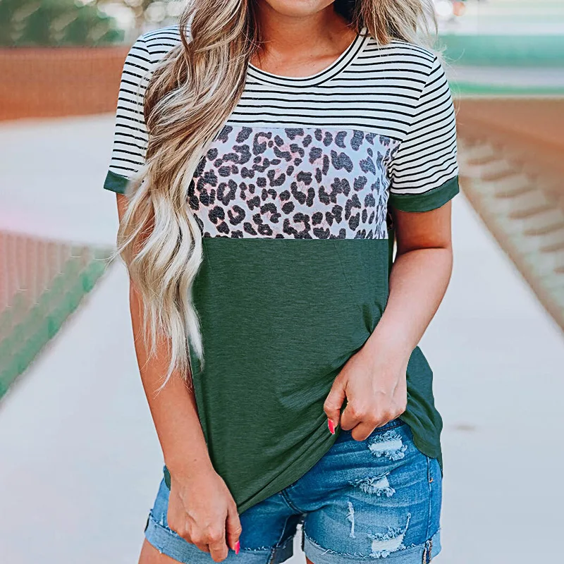 

Leopard Pattern Summer T-shirt Women 2023 Round Neck Short Sleeved Oversized T Shirt Casual Streetwear Tee Top for Women