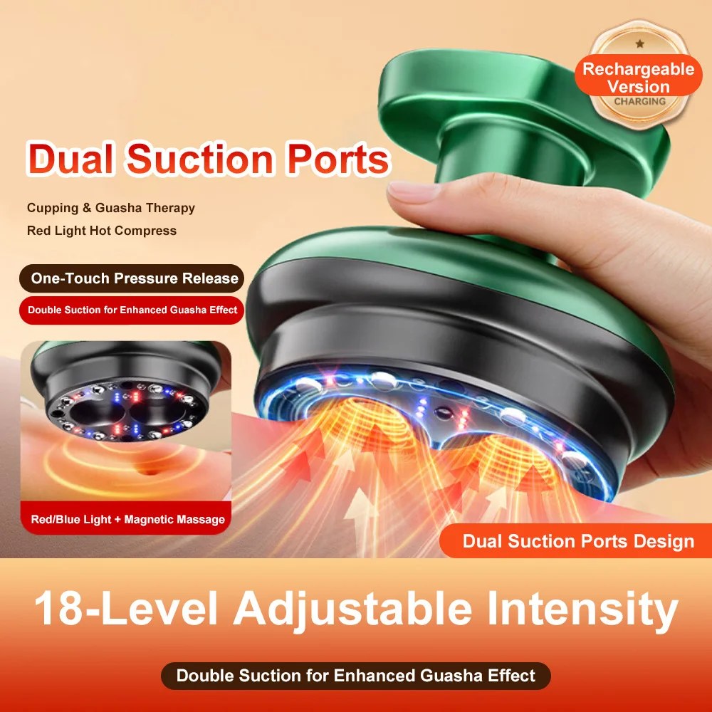Rechargeable Vacuum Cupping Device Skin Scraping Massager Jars Heating Guasha Suction Cups Therapy Fat Buner Body Massager