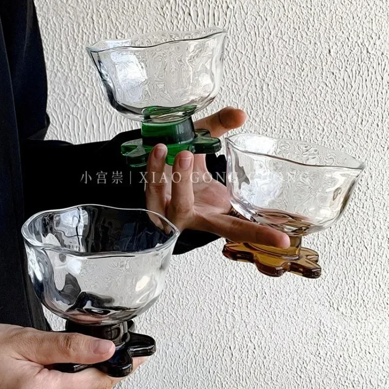 Flower Ice Cream Glass Thick Transparent High Footed GlassFruit Milkshake Salad Pudding Bowl Yogurt Bowl Party Dessert Cocktail