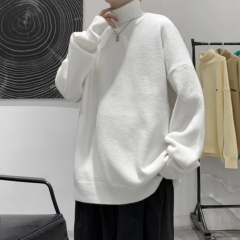 

Trendy Man Turtleneck Sweaters Long Sleeve Autumn Winter Warm Knitted Jumpers Oversized Solid Color Basic Knitwear Male Clothing