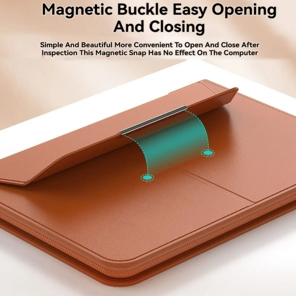 13-14/15-16 Inch Laptop Sleeve Holder Automatic Closing Multifunction Carrying Pouch with Stand Leather for Macbook Air
