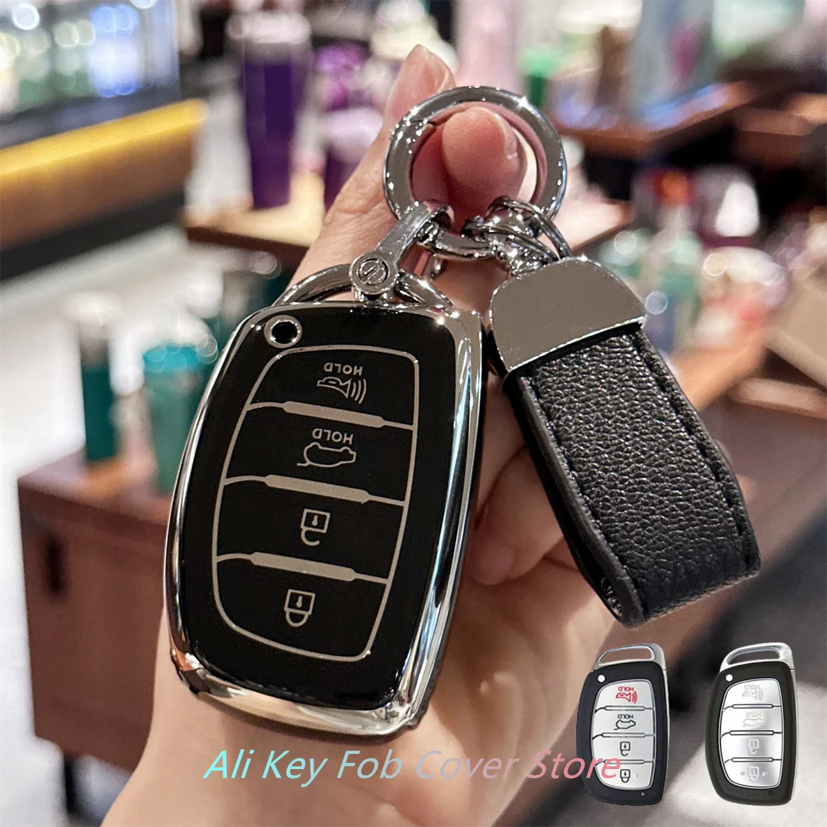 현대 Elantra Ioniq Sonata Tucson Elantra GT 열쇠가없는 출입 스마트 키 케이스 용 열쇠 고리 커버 열쇠 고리 끈