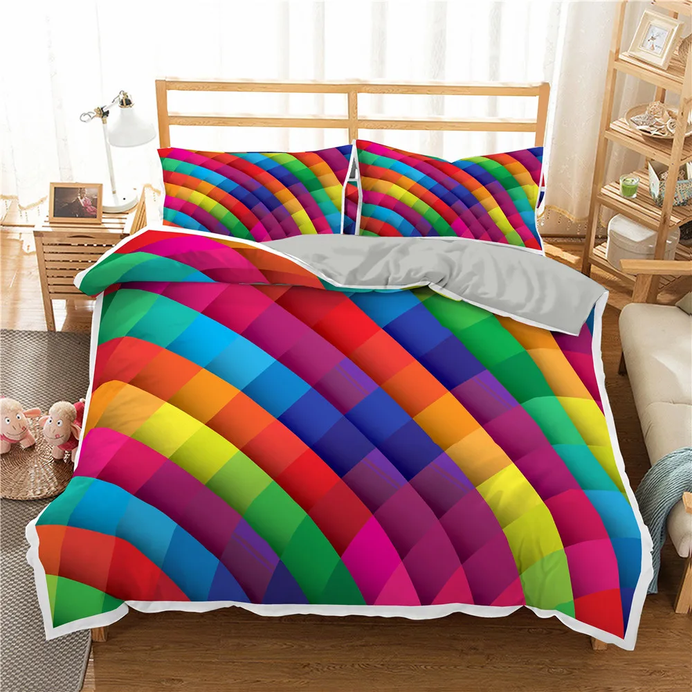 Colorful Geometric Bedding Set Queen King Size Quilt Cover with Pillowcase Abstract Art Mircofiber Duvet Cover Set Bedroom Decor 