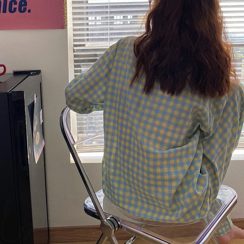 Autumn New Style Pajamas Women Long-sleeved Sweet and Loose  Milk Silk Two-piece Suit Pajama Set 