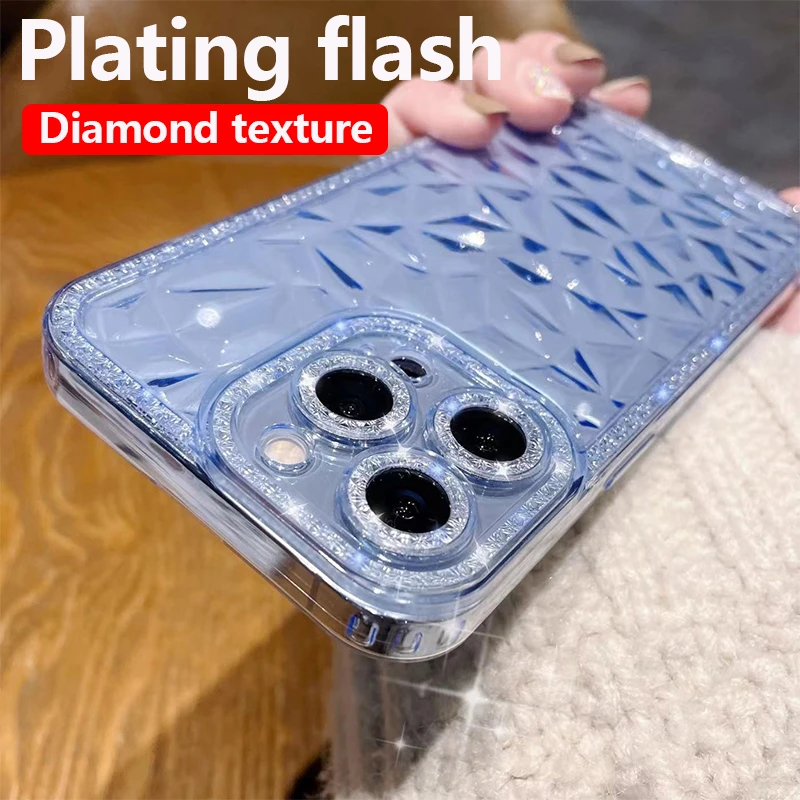 Luxury Glitter Diamond Texture Transparent Case for iPhone 13 12 11 Max Pro X XS XR 8 7 Plus SE 2020 2022 Clear Silicone Cover iphone 13 pro max leather case
