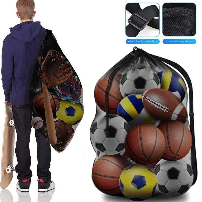 Large Capacity Drawstring Sports Ball Bag Basketball Football Soccer Volleyball Ball Mesh Storage Bags Swimming Gear Backpack