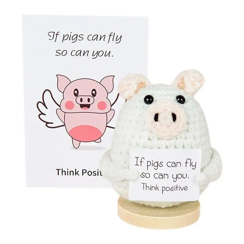 

Плюши с эмоциональной поддержкой, ручная работа, вязаная свинья, кукла, украшение для приборной панели автомобиля с деревянной основой, вдохновляющая карточка, позитивная поддержка