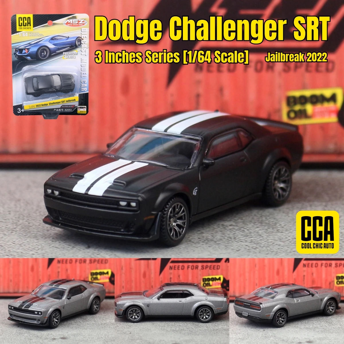 CCA 1/64 Dodge Challenger SRT Spielzeugauto-Modell Druckguss-Legierungsfahrzeug Miniatur mit Freilaufrollen Sammlerstück Geschenk für Kinder Jungen