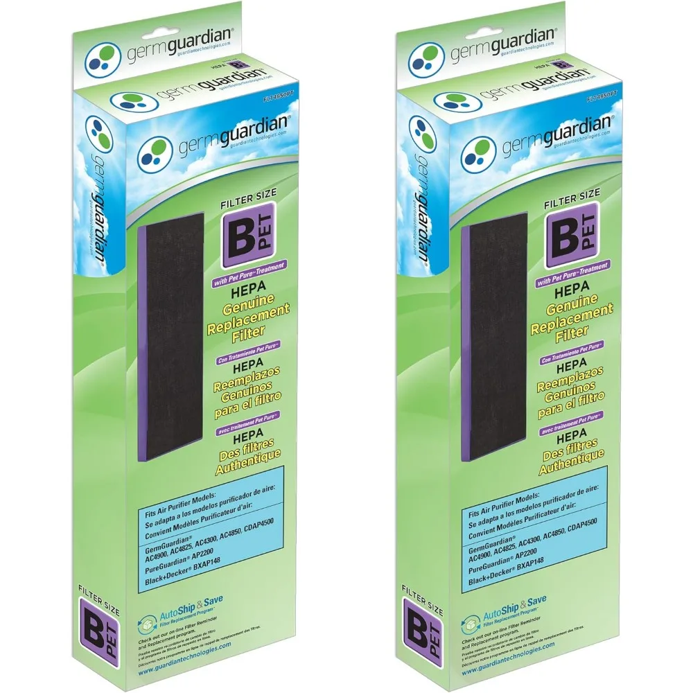 

Фильтр GermGuardian B Pet Pure HEPA, оригинальный запасной фильтр, удаляет 99.97% загрязняющих веществ для