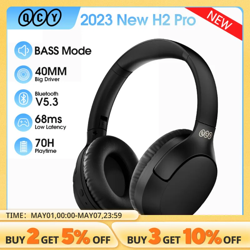 QCY H2 Pro Wireless Headphones Bluetooth 5.3 BASS Mode Earphones HIFI 3D Stereo Headset Over the Ear Playtime Gaming Earbuds