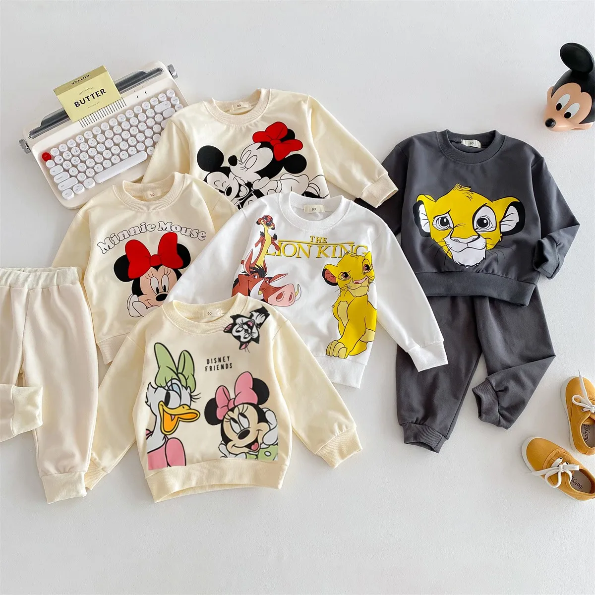 Dres dziecięcy z nadrukiem z motywem kreskówki wiosna jesień Disney luźna moda dzieci dresowe spodnie dresowe z długim rękawem 2-częściowe zestawy dla malucha