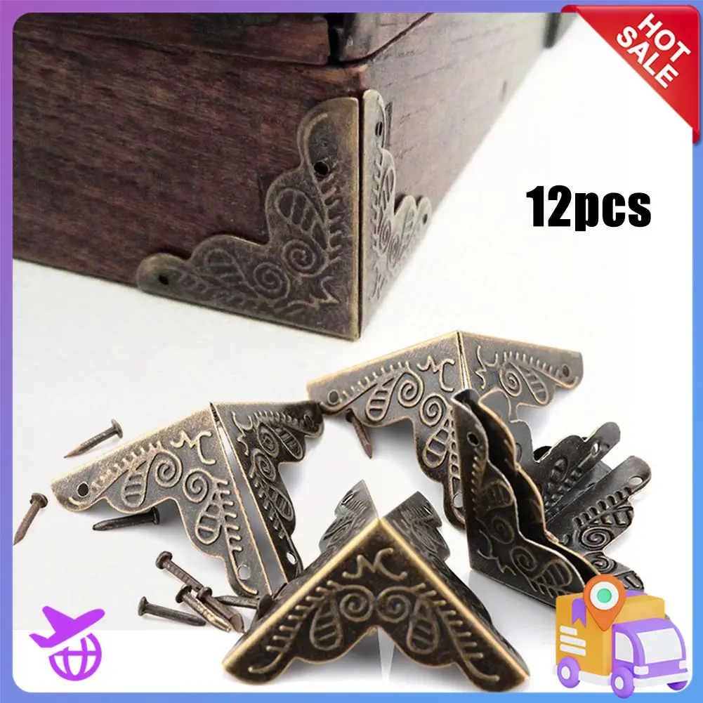 

12PCS Triangular Carved Corner Protector European Style Cover Box Corner Holder Corners Brackets With Screws Household Supplies