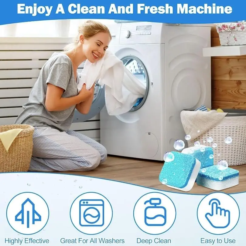 Washing Machine Cleaner Tablets 12/24Pcs For Front Loader And Top Load HE