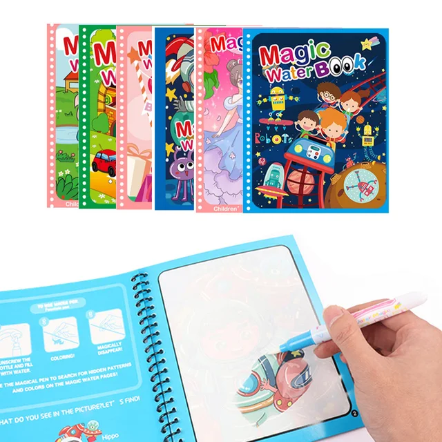 Children Magical Book Water Drawing Montessori Toys Reusable Coloring Book Magic Water Drawing Book Sensory Early Education Toys 3