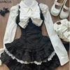 Y2k Aesthetic Lolita Style 3 Piece Set Women Kawaii White Shirt Bow Lace Vest Ruffle Mini Skirts Japan Fashion Gothic Skirt Suit 4