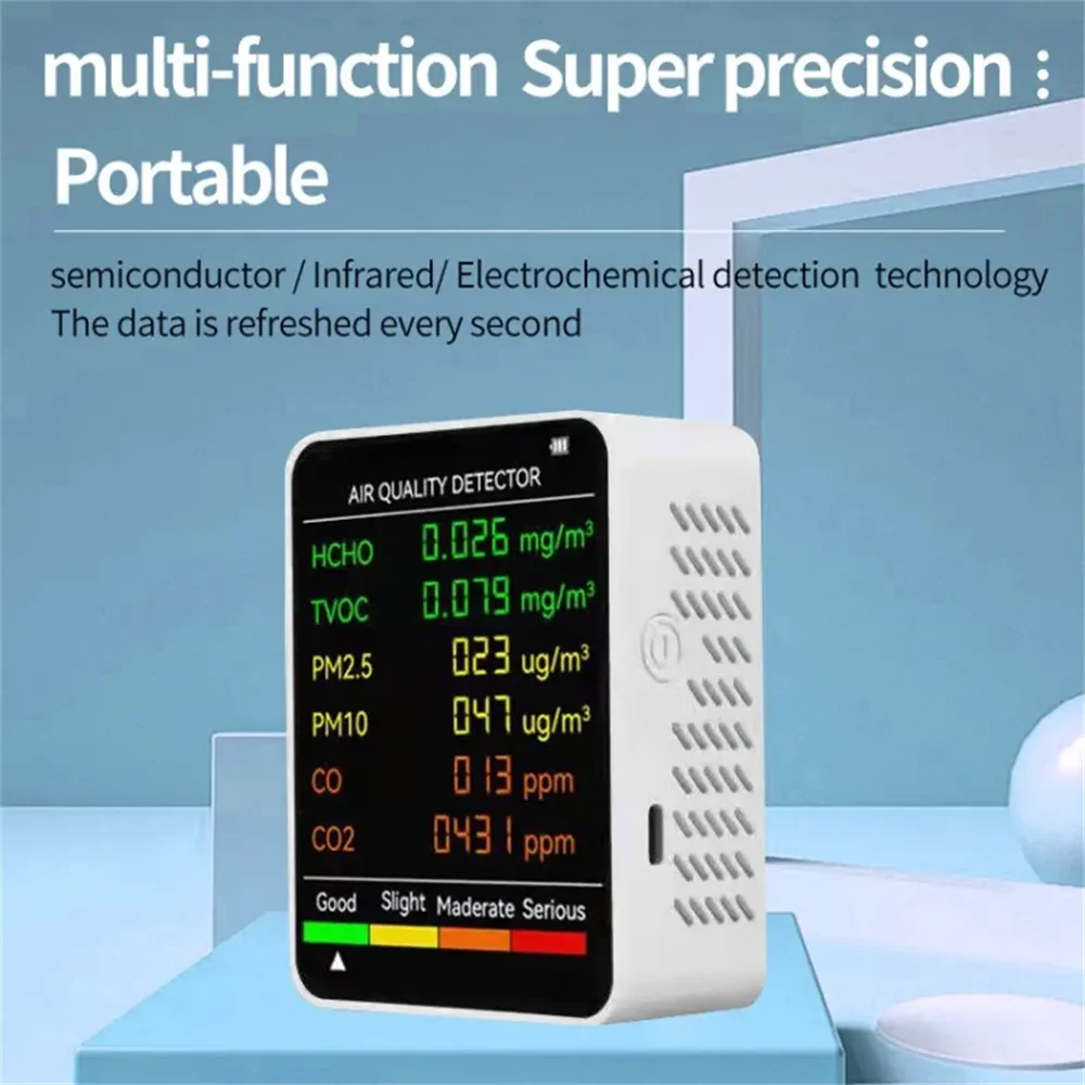 6 em 1 monitor da qualidade do ar exibição automática multifuncional parede escritório interior pendurado tela Detector de ar