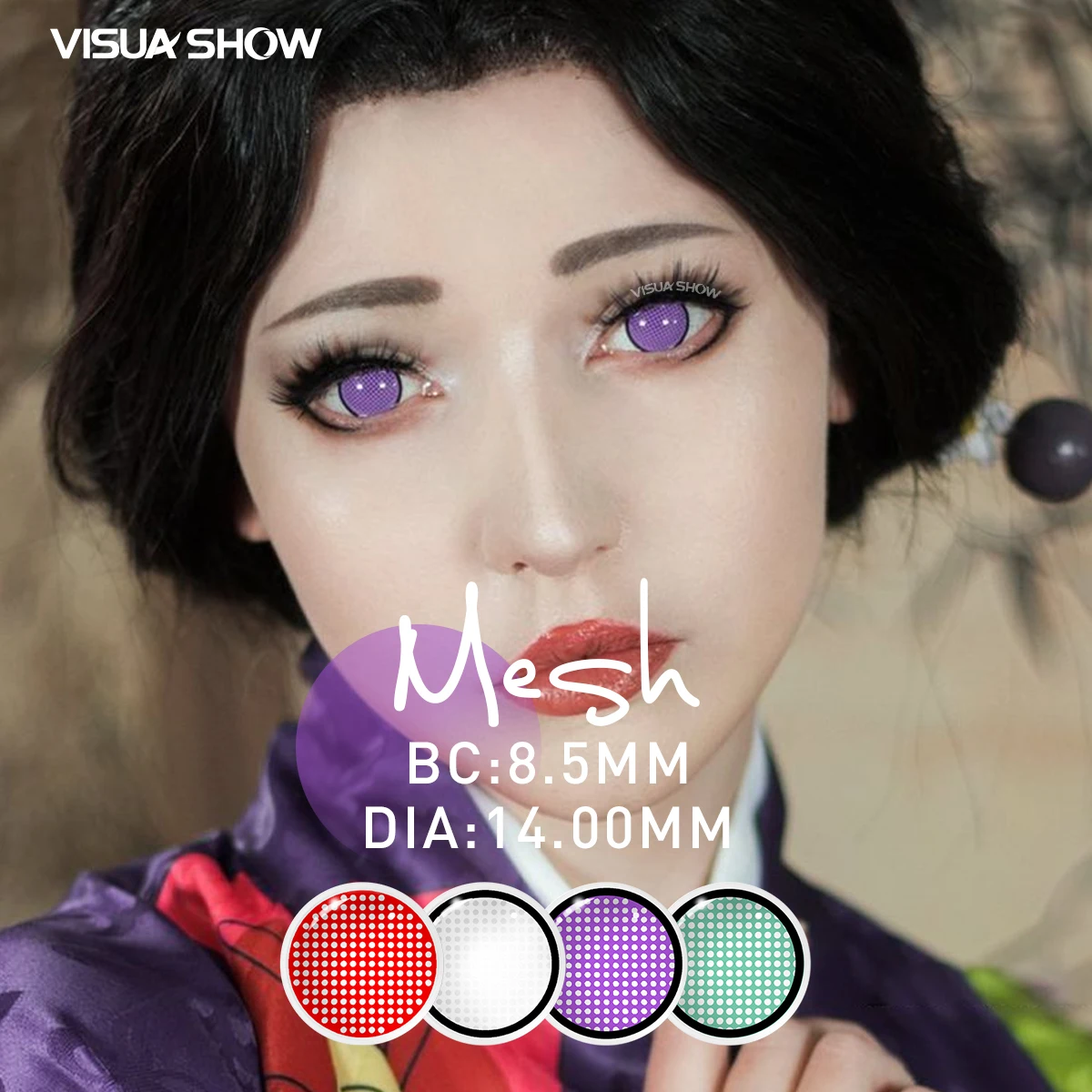Vibrant Cyan Mesh White Colored Contact Lenses for Dramatic Cosplay & Halloween