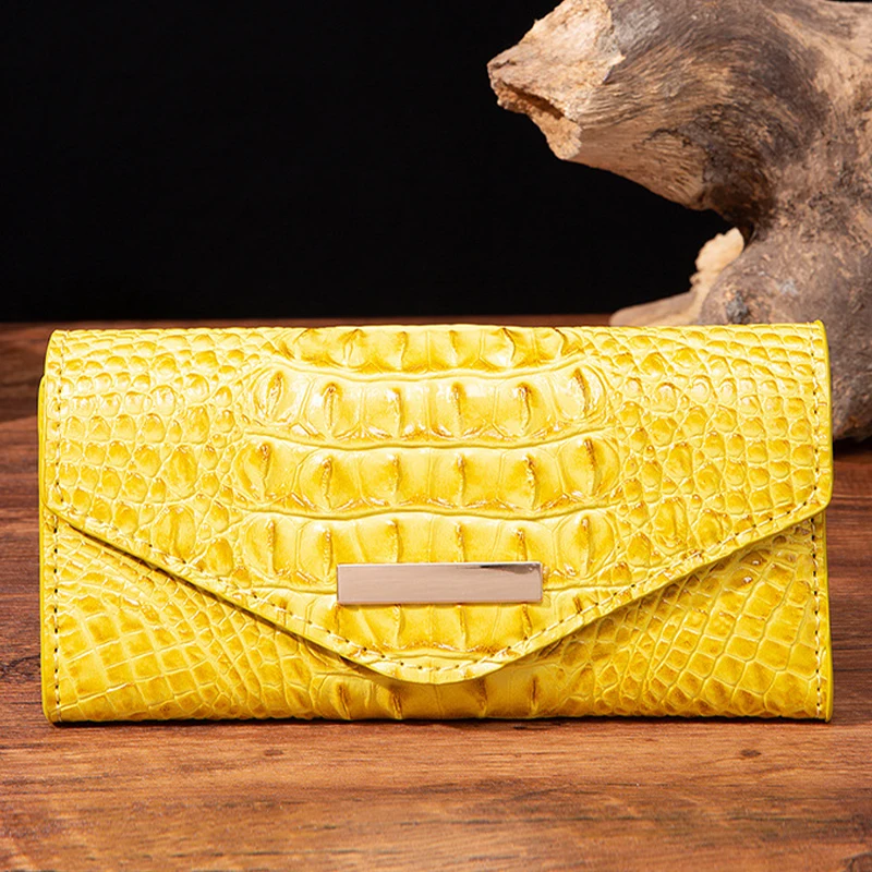 Fashion Alligator Leather Women Long Wallet Luxury Brand Coin Purse Design Clutch Bag Card Holder Zipper Ladies Commuter Purses