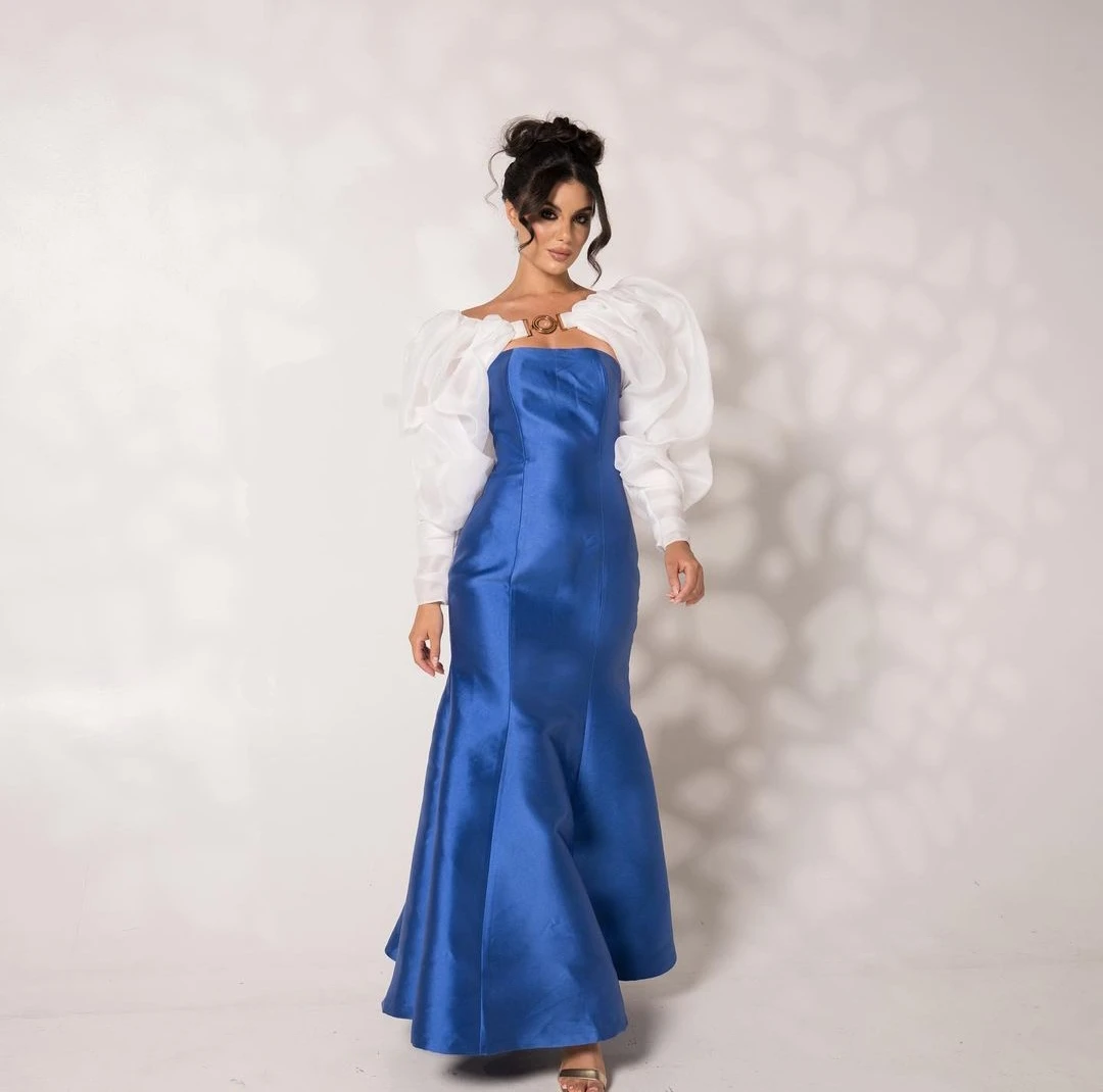 

AsaNagi Royal Blue Satin Prom Dresses Strapless Mermind Women Simple Formal Evening Dress 2023 vestidos de noche