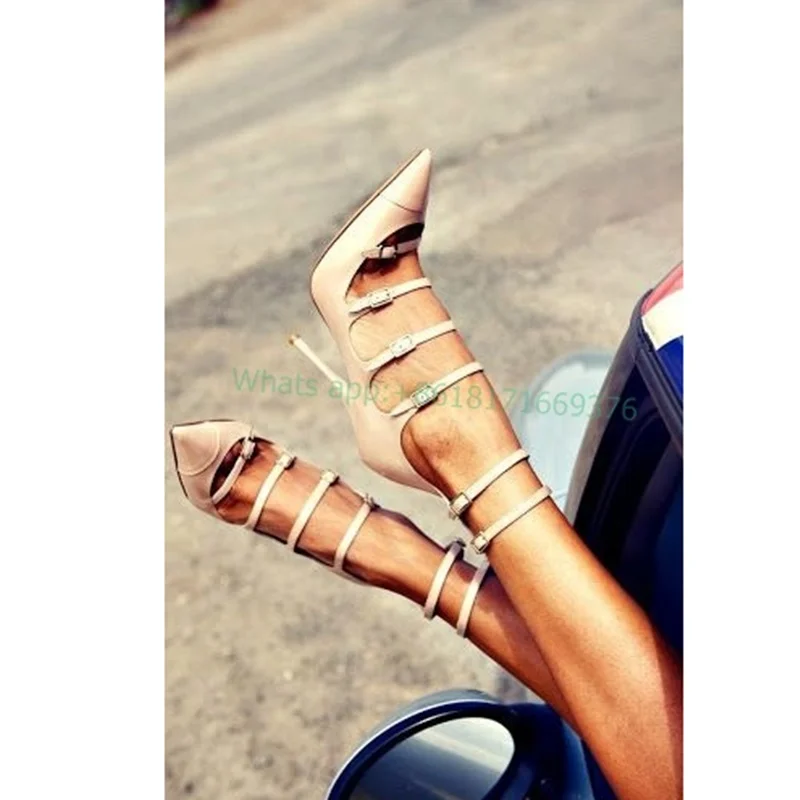 

Sexy Buckle Pointed Toe Hollow Sandals Women Stiletto High Heel Ankle Strap Sandals Dress Party Lady Shoes Design 2023