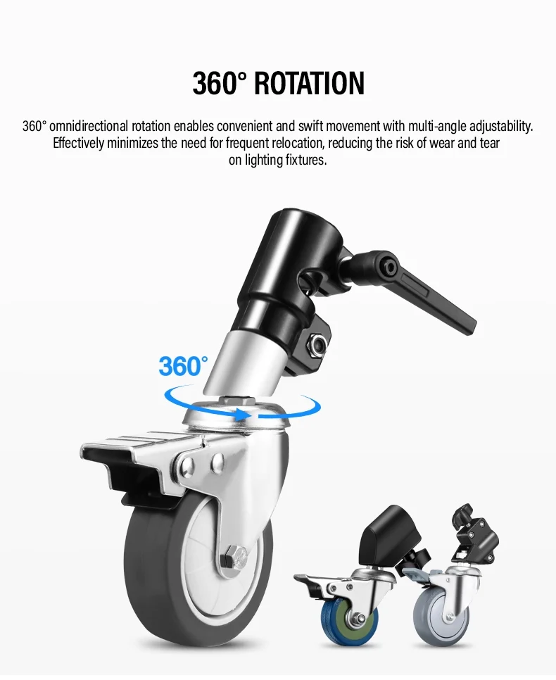 3Pcs C-Stand Swivel Caster Wheel Set 25MM Diameter All Metal For Light Stand Tri