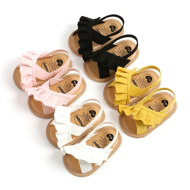 Summer New Baby Girl Sandals Baby Shoes Cute Ruffle Flats Non-Slip Soft Sole Newborns First Walkers Beach Infant Sandals 1