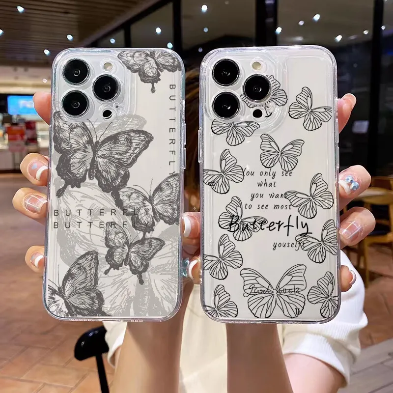 Clear Retro Butterfly TPU Phone Case Cover