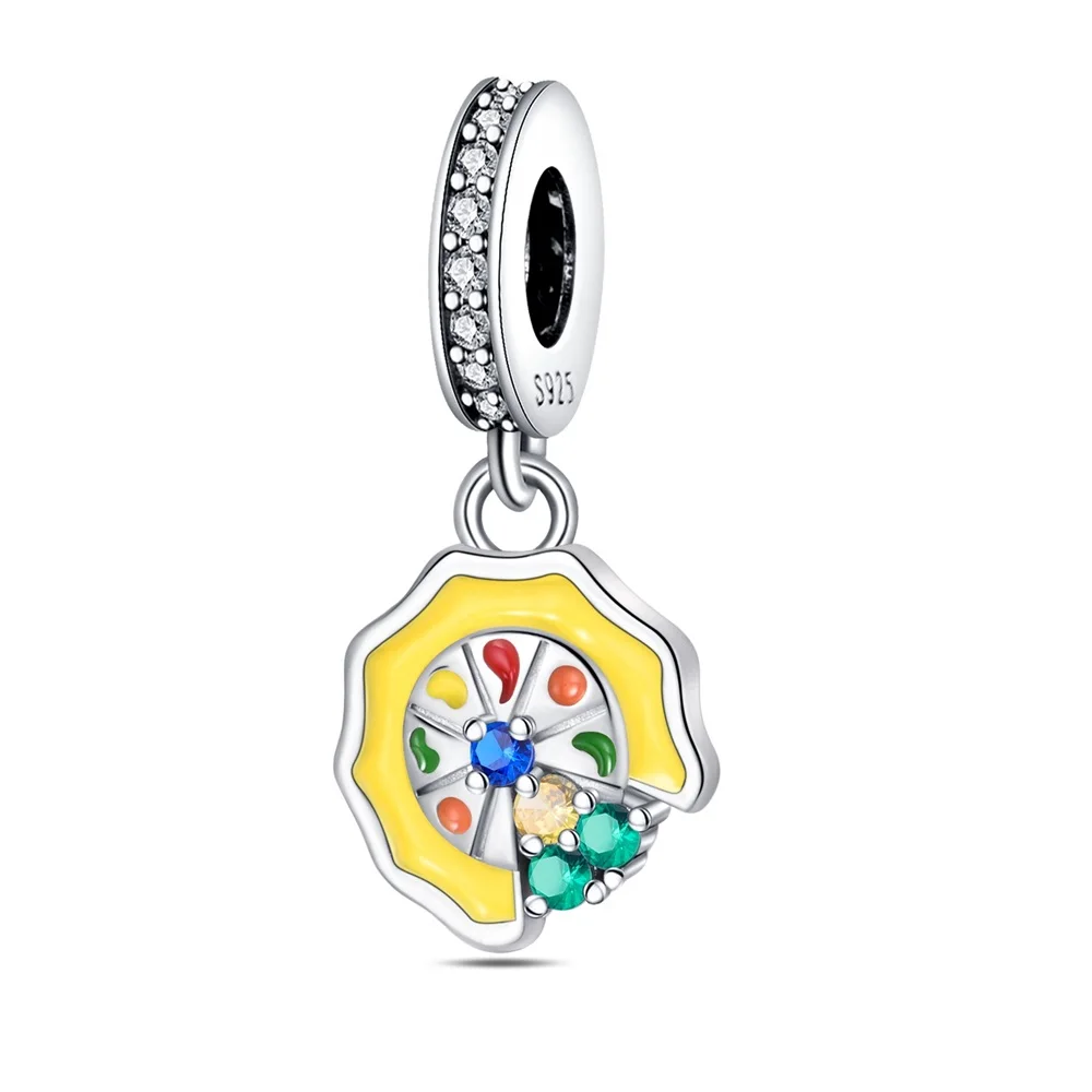 Exquisito abalorio de Pizza de queso colorido de Plata de Ley 925, compatible con pulsera Pandora, accesorios de joyería para Festival de comida para mujer