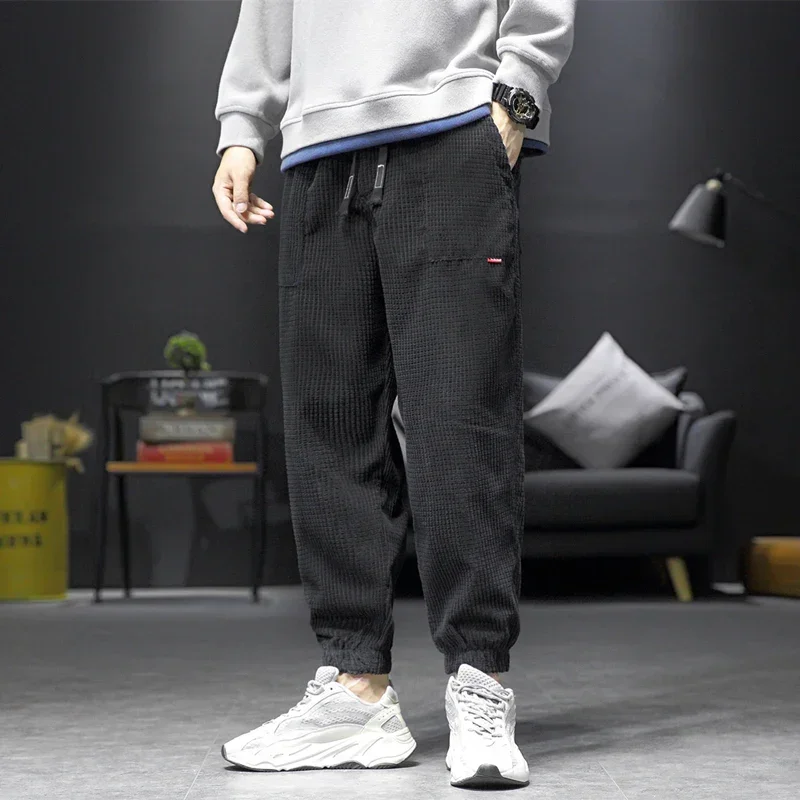 Men's Solid Color Nine-point Pants Trousers Harem Pants Corduroy Outdoor Casual men harem pants