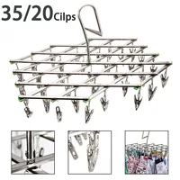 Folding Drying Rack with 35/20 Clips Stainless Steel Windproof Underwear Socks Clip Swivel Hook Hanger Space Saving Drying Rack 1