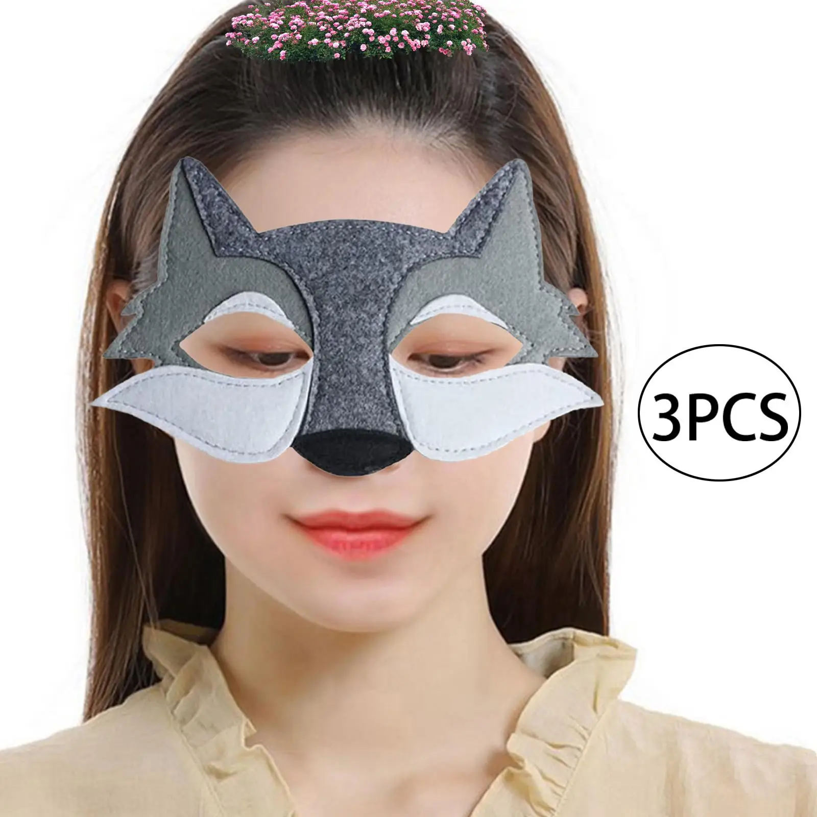 3Pcs Wolf Mask Decorative Face Cover Animal Mask Halloween Costume Mask for Club Stage Performance Bar Birthday Fancy Dress