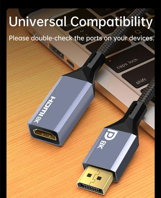 DisplayPort to HDMI Cable Adapter [8K@60Hz,4K@144Hz,2K@165Hz] 6FT  Uni-Directional DP 1.4 to HDMI 2.1 Braided Cord Support HDCP 2.3/HDR/DSC  1.2 for HP,Lenovo,Dell,AMD,NVIDIA and More 