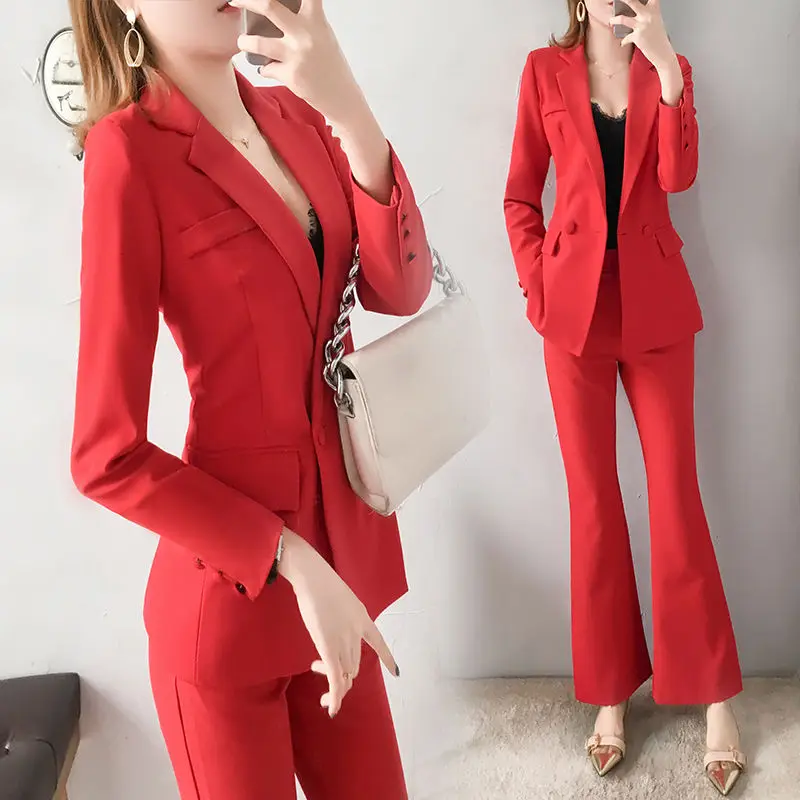 Two Piece Set Pants for Women Blazer and Outfit Red Trouser Suit Sexy Womens  2 Pant Sets Wide Leg Classy with Sleeve Xxl Tailor - AliExpress