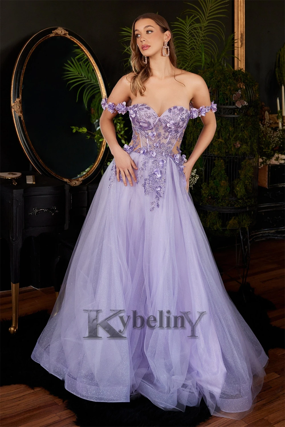 Kybeliny Sparkly Prom Dresses For Women 2024 3D Flower