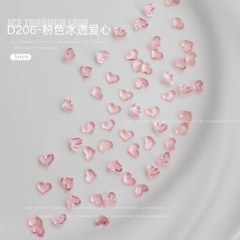 100Pcs Transparent Love Heart Nail Art Decorations 3D Nail Charms Resin Flatback Rhinestone Gems For DIY Manicure Accessories
