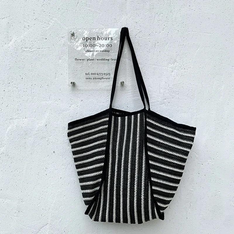 Casual Stripe Color Block Women's Shoulder Bag Fashionable Handwoven Large Underarm Bag Simple Square Shape Spring New Arrival